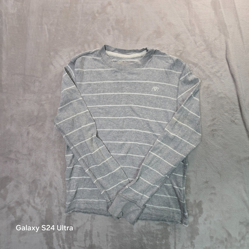 Vintage Aeropostale Thermal Shirt Mens Medium Gray White Striped A87 Waffle Knit